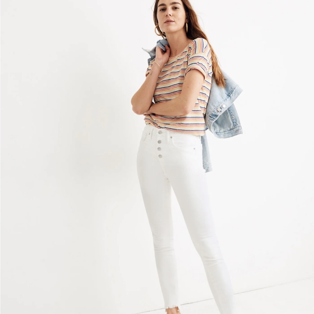 Madewell 10” High Rise Skinny Jeans in White Step Hem Edition Size 25‎